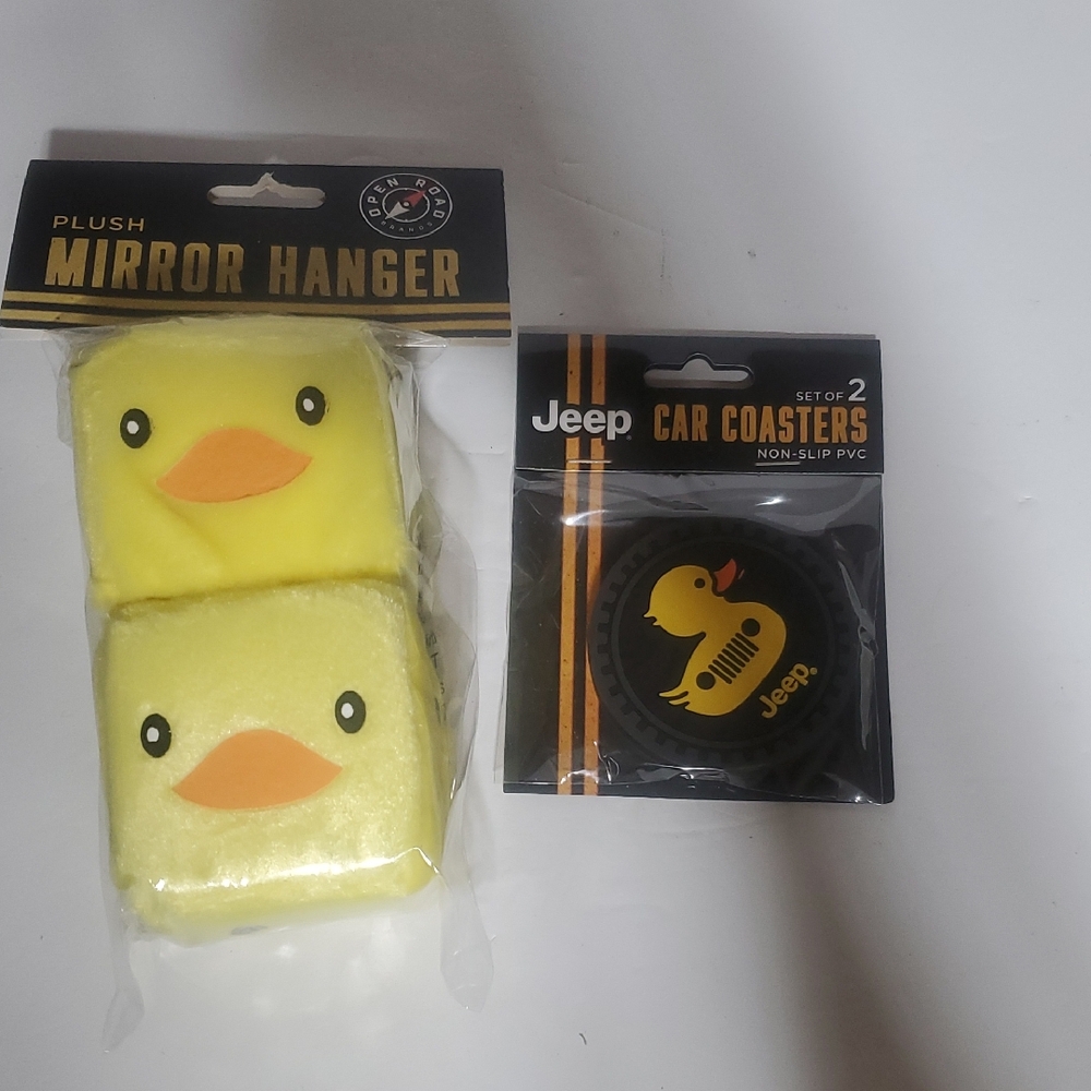Jeep Yellow Duck Mirror Hanger and Coaster Set